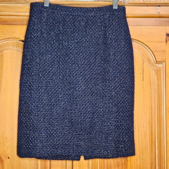 J. Crew Factory Dresses & Skirts - J Crew Blue/Black/Silver Wool Blend Plaid‎ Tweed Pencil Knee Length Skirt Size 0